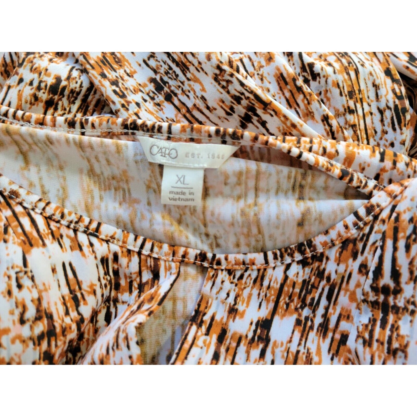 Cato Womens Top Extra Large XL Tunic 3/4 Sleeve Keyhole Brown Watercolor Office