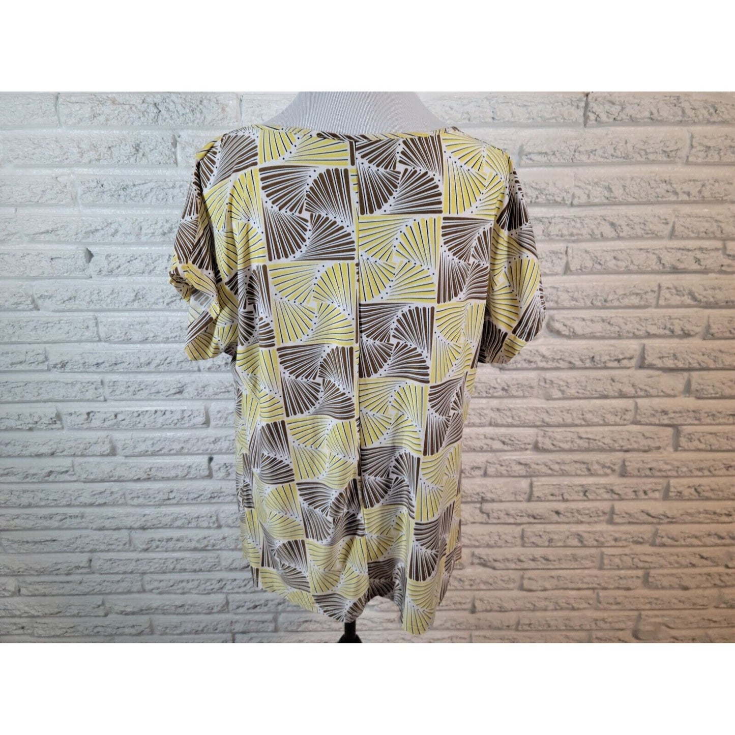 Jonathan Martin Womens Top 2X Plus Tee Yellow Geometric Cowl Neck Poly Blend
