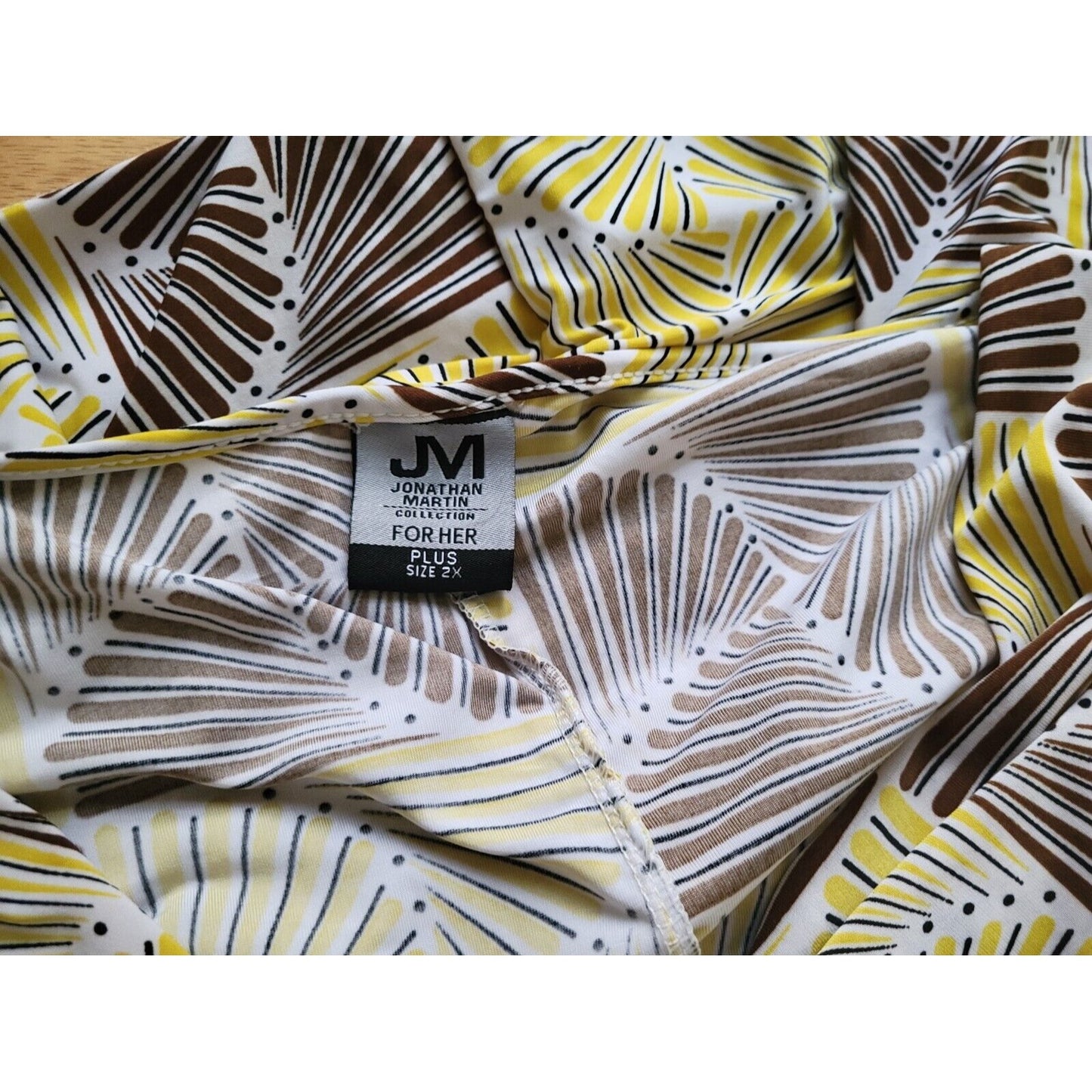 Jonathan Martin Womens Top 2X Plus Tee Yellow Geometric Cowl Neck Poly Blend