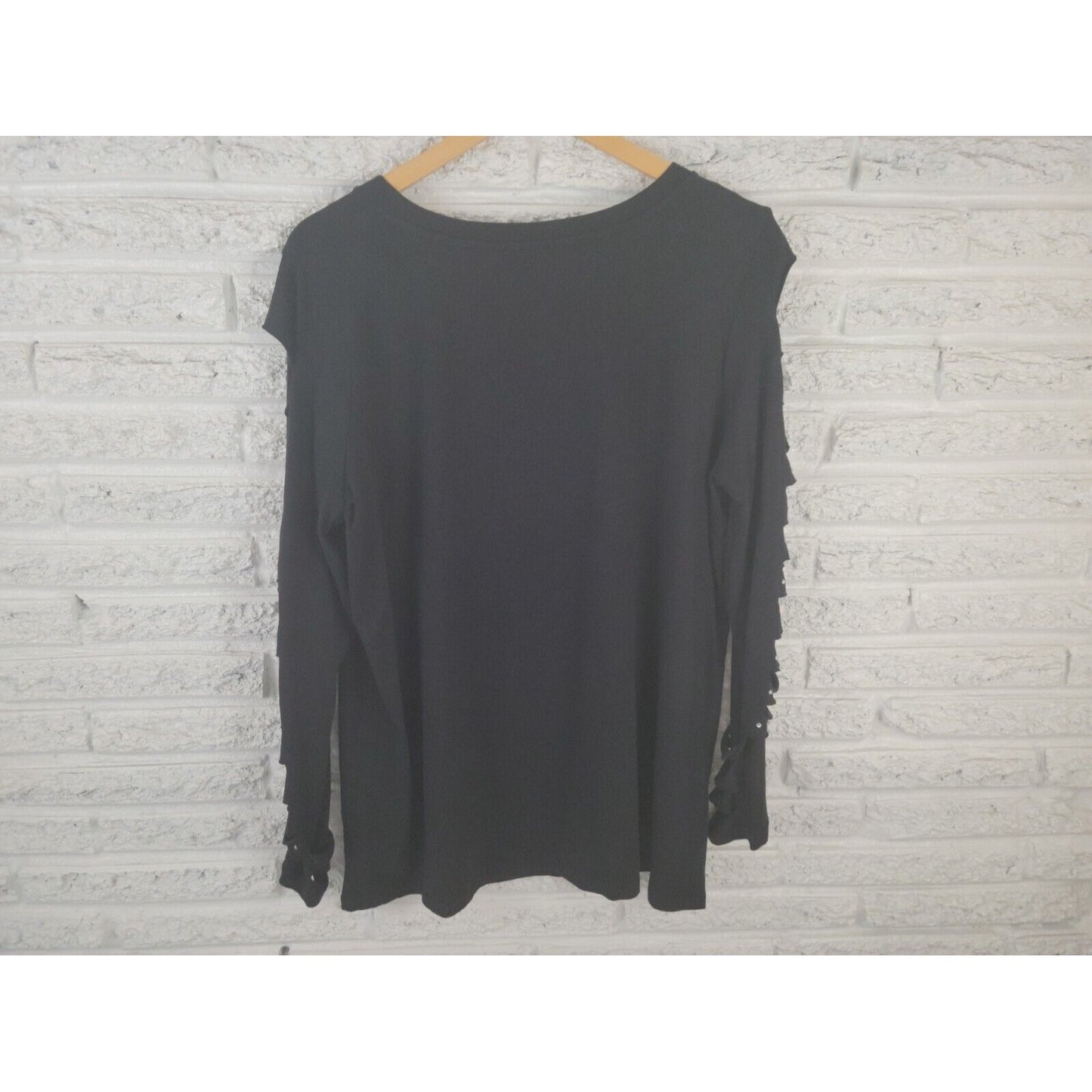 Christmas Zenana Outfitters Womens Top 2X Tee Cut Out Black Sleeve Rhinestone