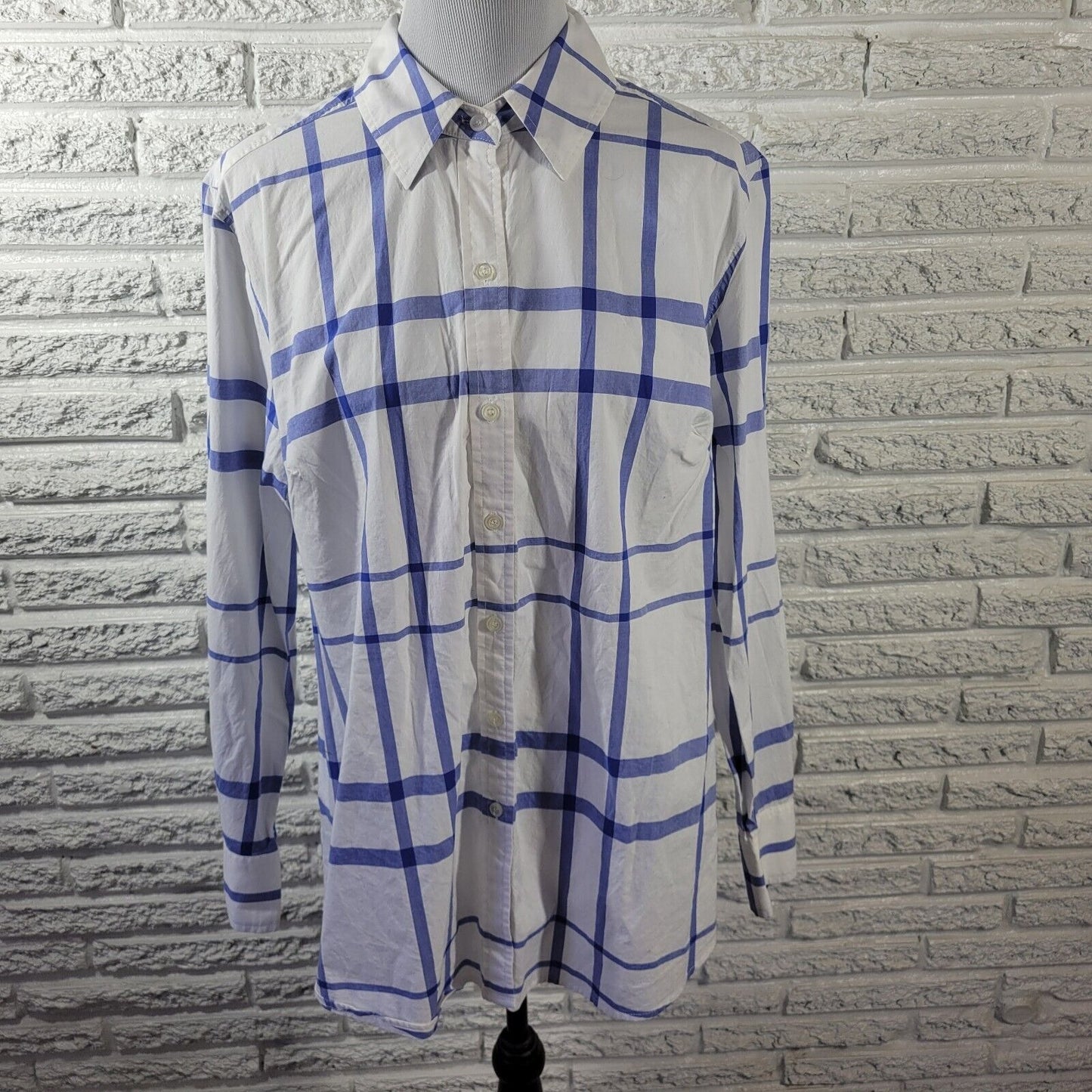 Lane Bryant Womens Top 18 Long Sleeve Blue Plaid Button Up Lightweight Casual