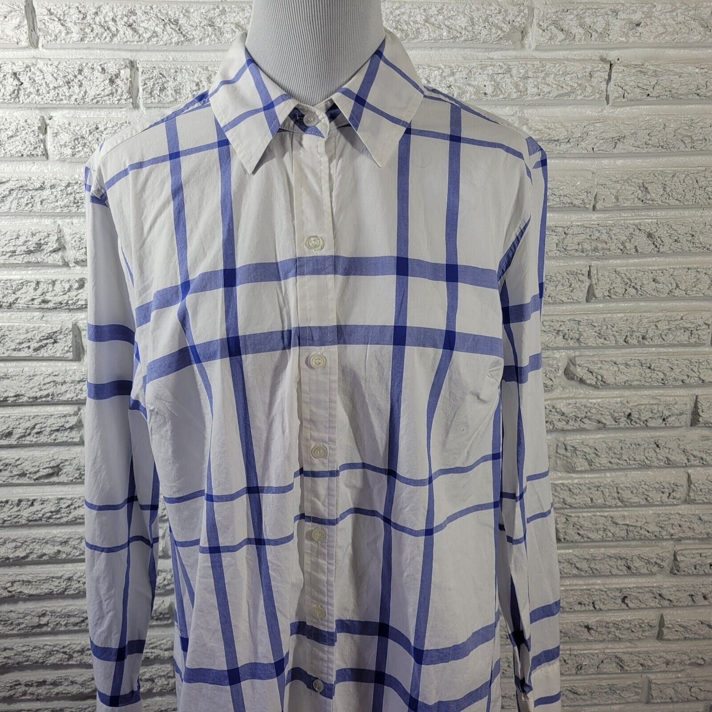 Lane Bryant Womens Top 18 Long Sleeve Blue Plaid Button Up Lightweight Casual