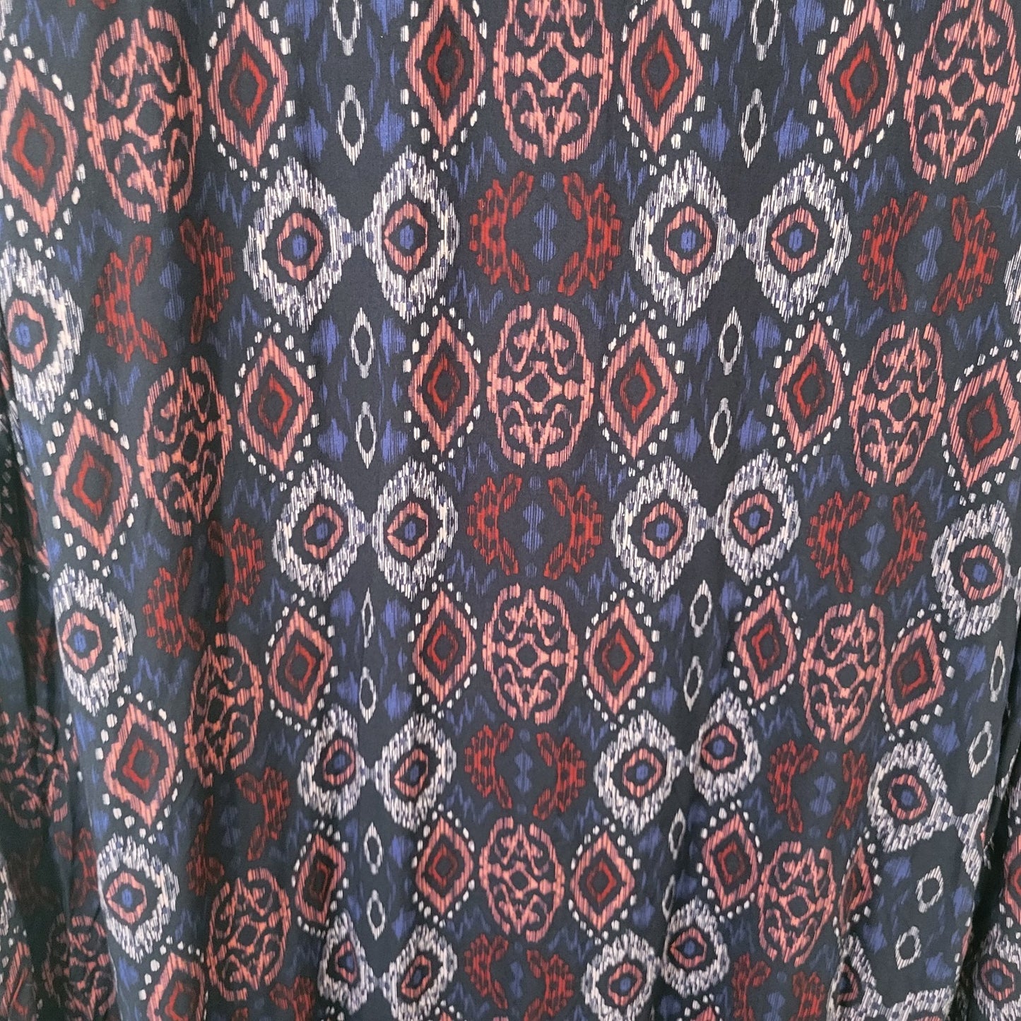 Beach Lunch Lounge Womens Dress XL Long Sleeve Blue Geometric Ruffle Viscose