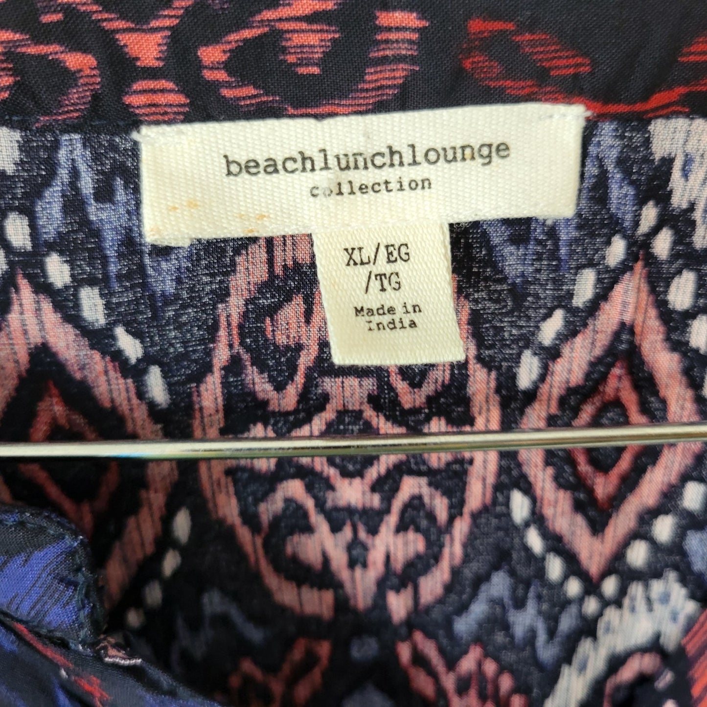 Beach Lunch Lounge Womens Dress XL Long Sleeve Blue Geometric Ruffle Viscose