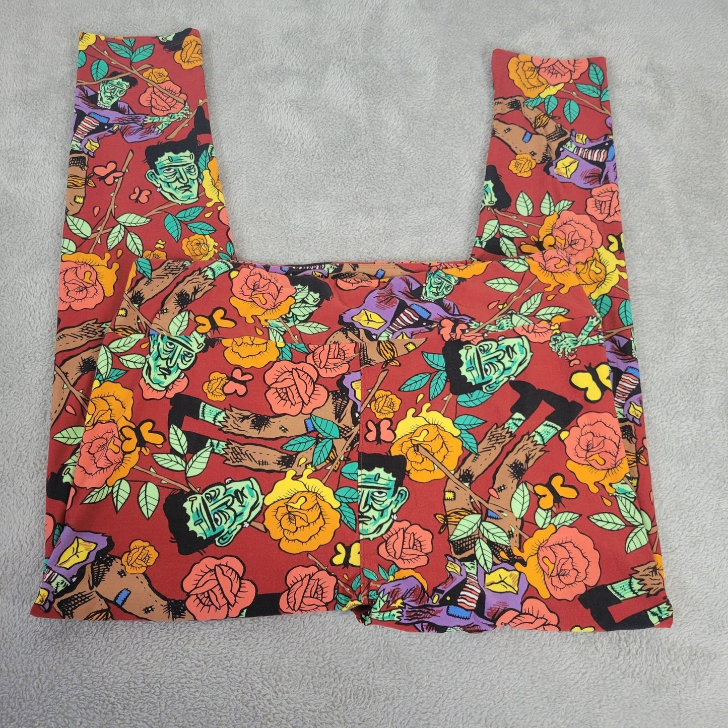 Halloween Lularoe Womens Leggings TC2 Tall Curvy 2 Frankenstein Red Green Active