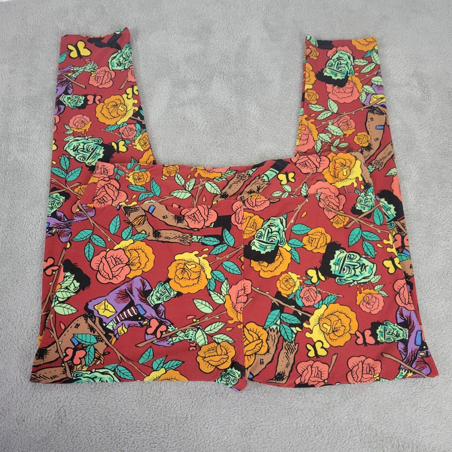 Halloween Lularoe Womens Leggings TC2 Tall Curvy 2 Frankenstein Red Green Active