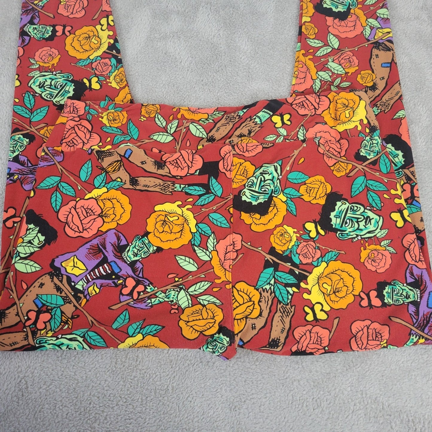 Halloween Lularoe Womens Leggings TC2 Tall Curvy 2 Frankenstein Red Green Active