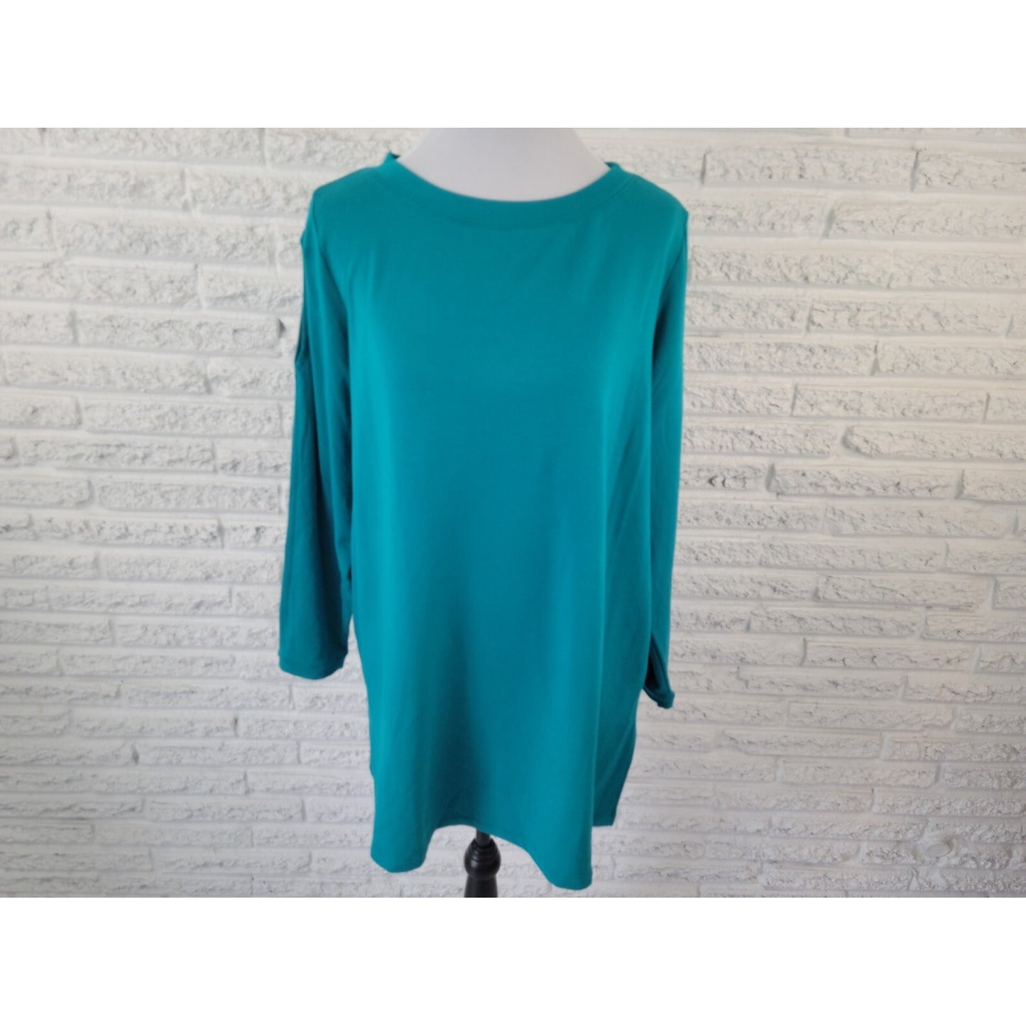 Susan Graver Weekend Womens Top 1X Plus Tunic Cold Shoulder Blue Casual Pullover