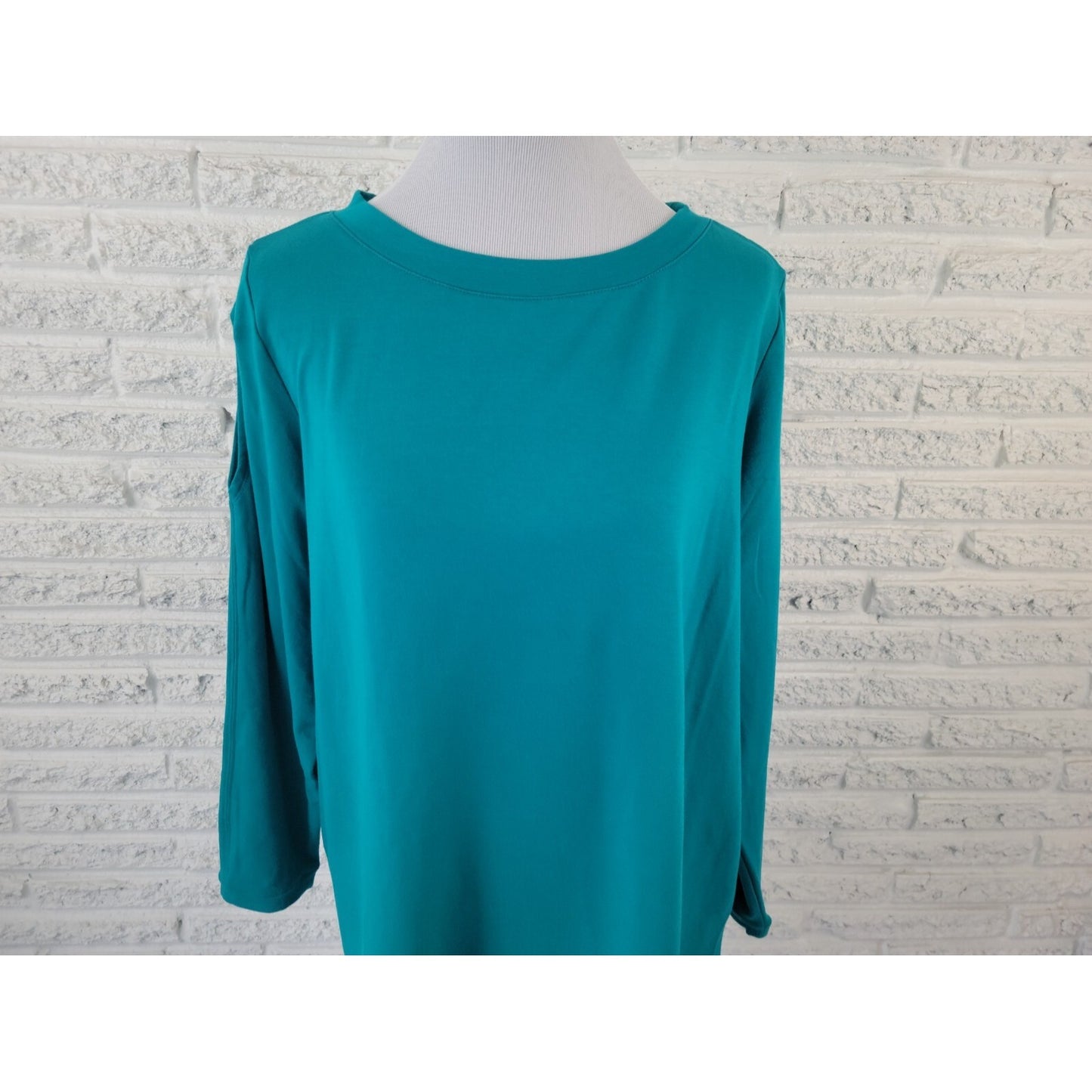 Susan Graver Weekend Womens Top 1X Plus Tunic Cold Shoulder Blue Casual Pullover