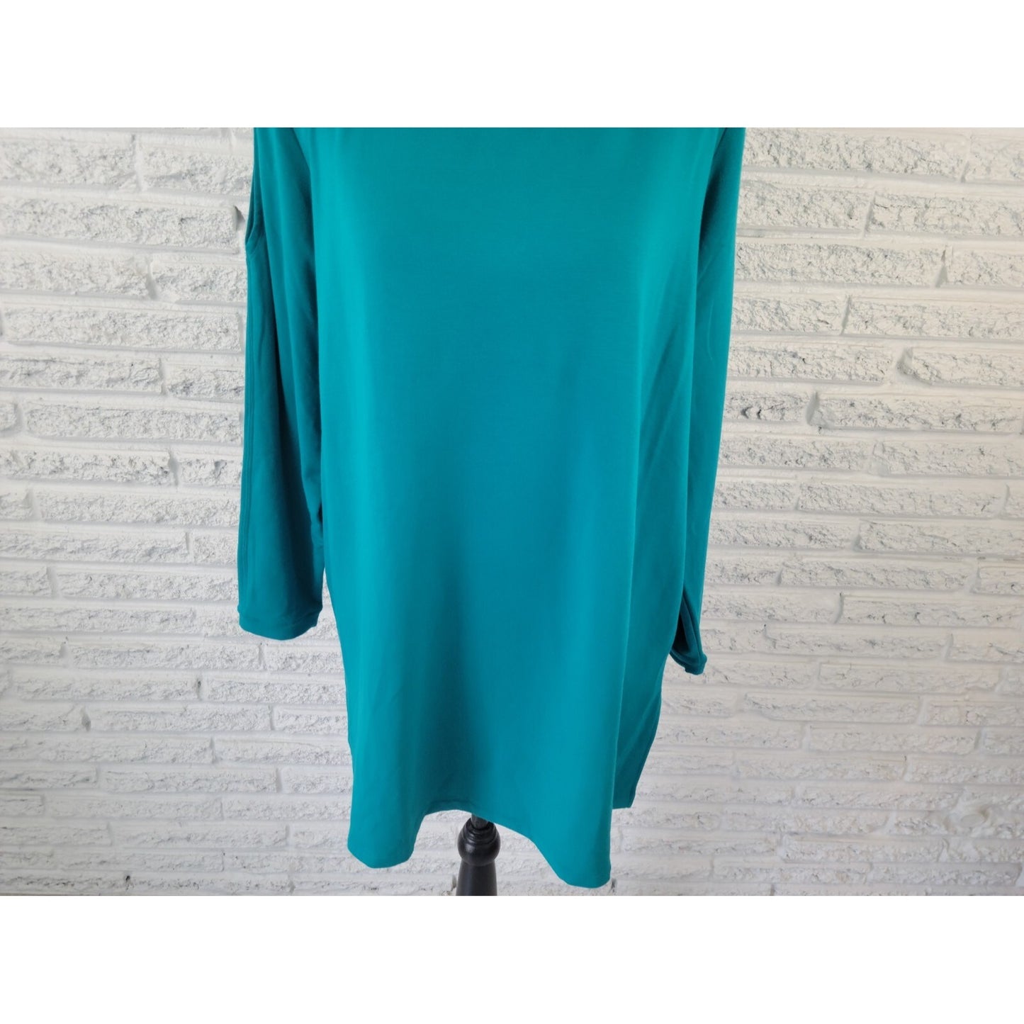 Susan Graver Weekend Womens Top 1X Plus Tunic Cold Shoulder Blue Casual Pullover