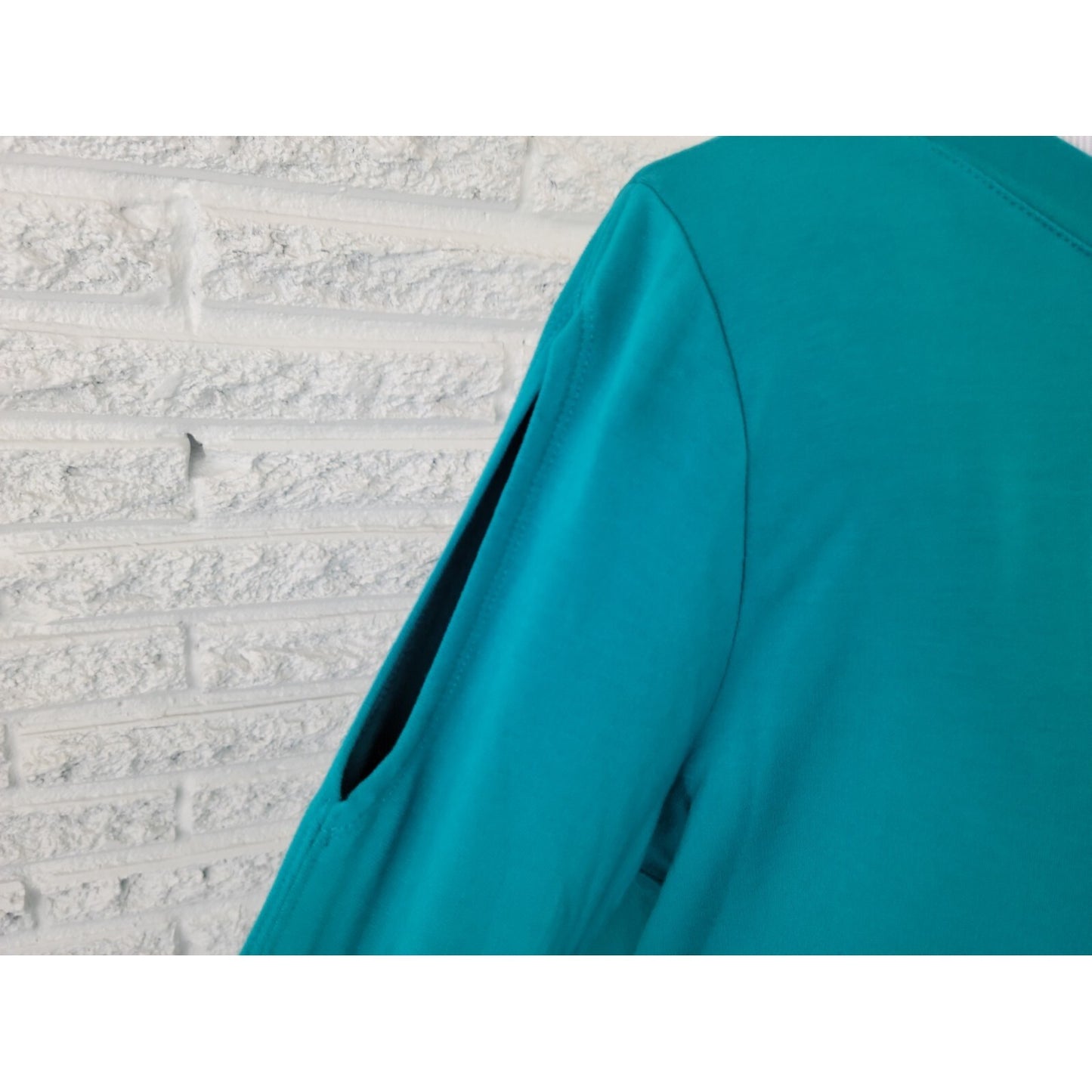 Susan Graver Weekend Womens Top 1X Plus Tunic Cold Shoulder Blue Casual Pullover