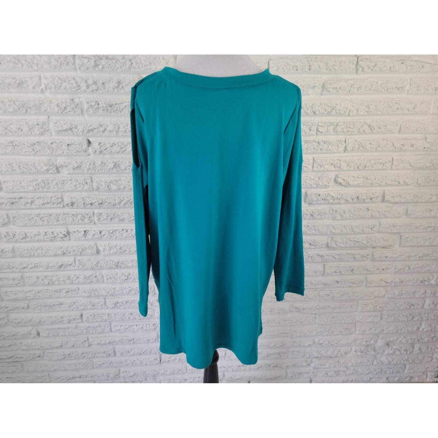 Susan Graver Weekend Womens Top 1X Plus Tunic Cold Shoulder Blue Casual Pullover