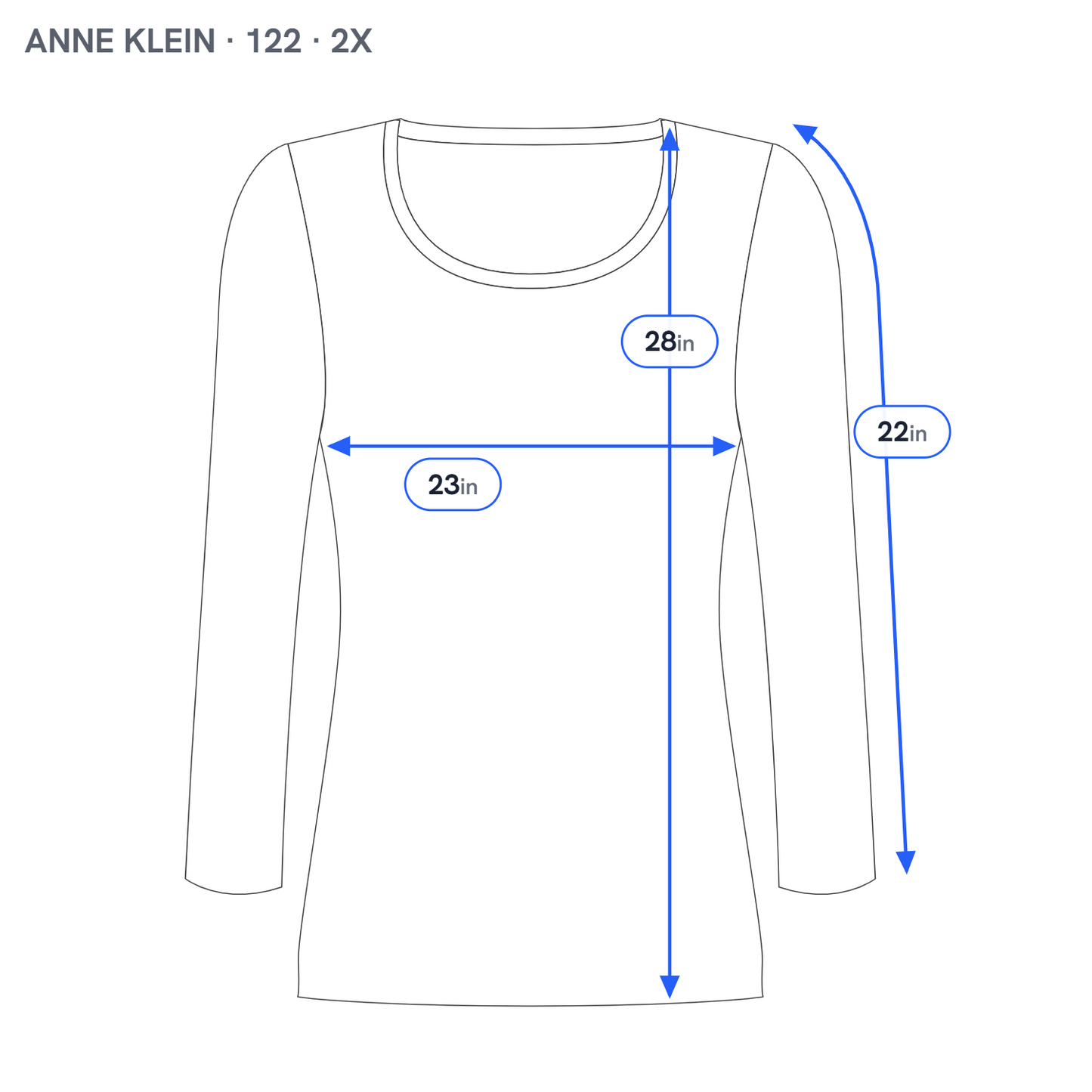 Anne Klein Striped Tee 2X Blue White Crew Neck Long Zip Sleeve Top STR78XE
