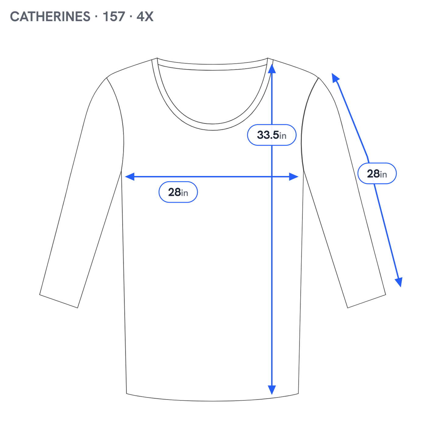 Catherines Blue White Geometric Top 4X Plus Cotton Square Neck 3/4 Sleeve GEO56E