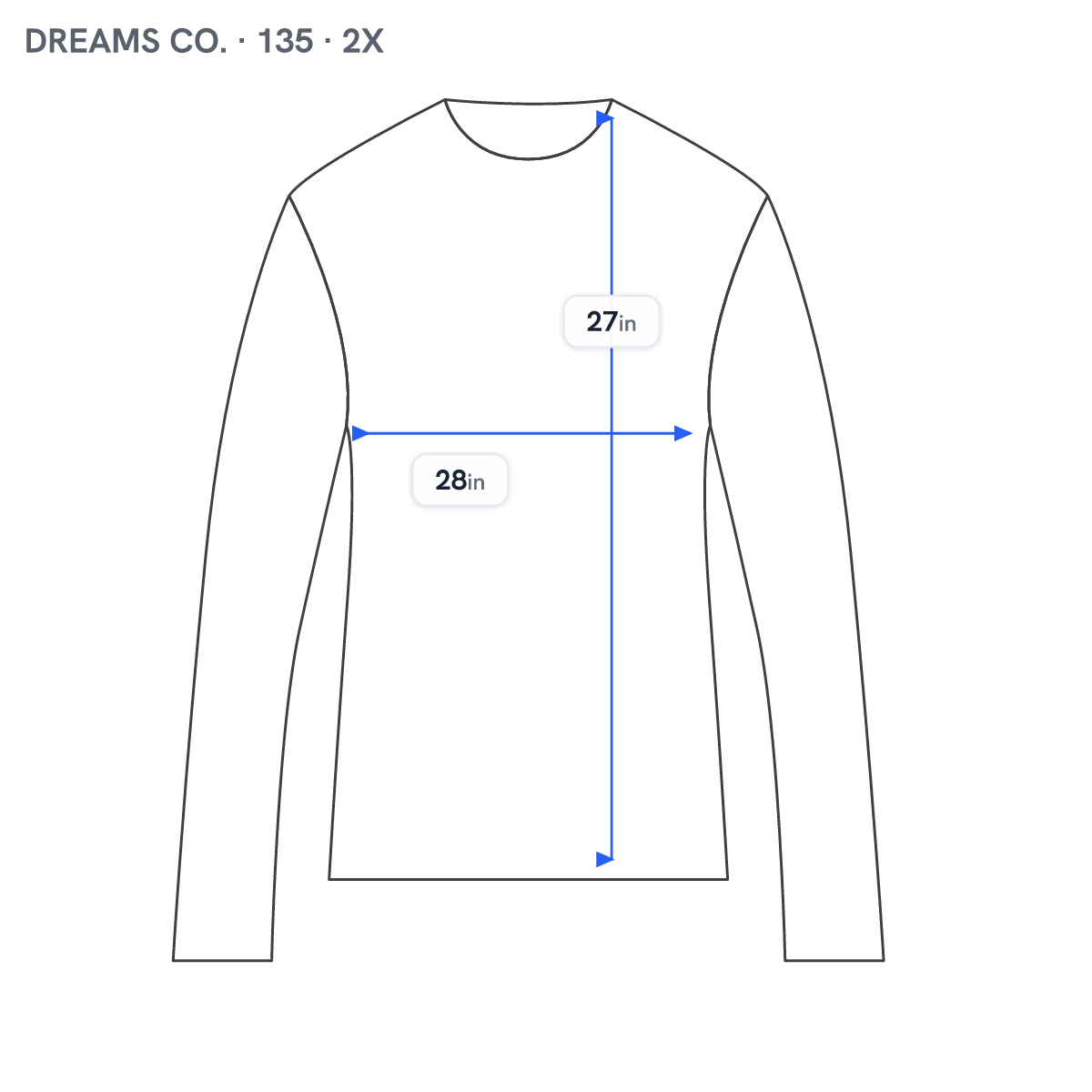 Dreams Co Smock Tee Top 2X Plus Blue Cotton Long Sleeve V Neck Pockets BLU34E