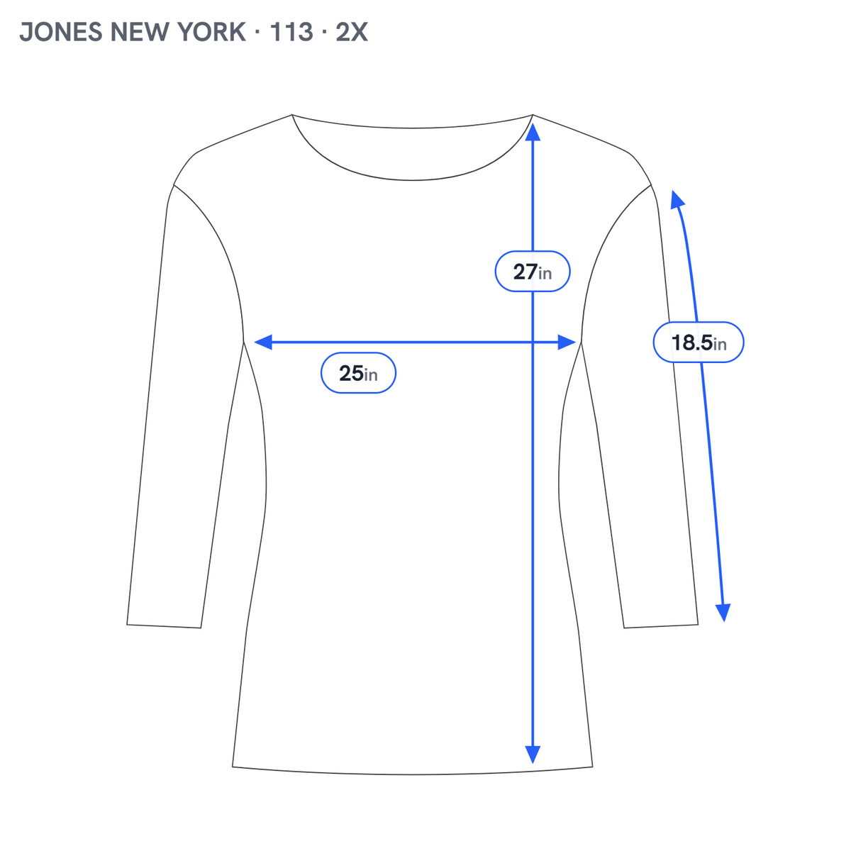 Jones New York Sport Tee 2X Purple 100% Cotton 3/4 Sleeve Top Plus Size PUR3E