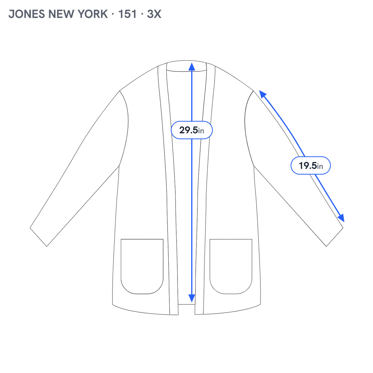 Jones New York 3X Open Cardigan Top Blue Crochet Trim Women Plus 3/4 Sleeve BLU112E