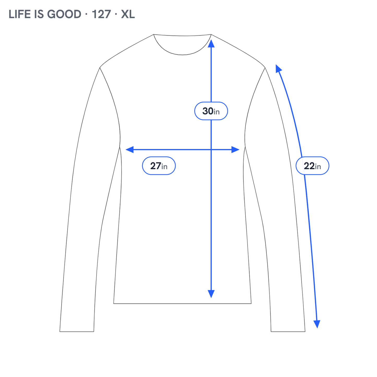 Life Is Good Tee XL Blue Long Sleeve 100% Cotton Crew Neck Pullover BLU66E