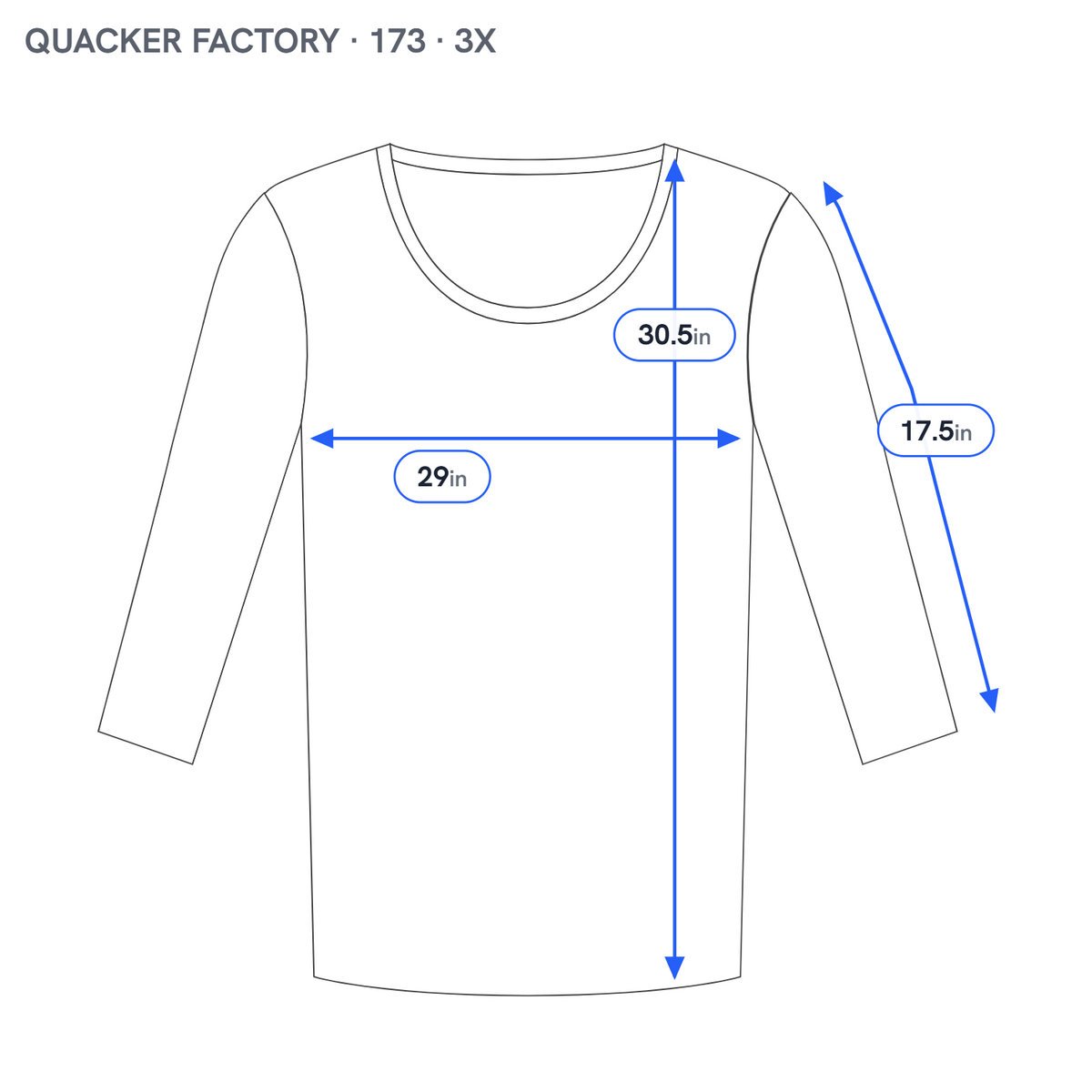 Quacker Factory Tunic Womens 3X Blue Rhinestone Crew Neck 3/4 Sleeve Top Shirt BLU19E