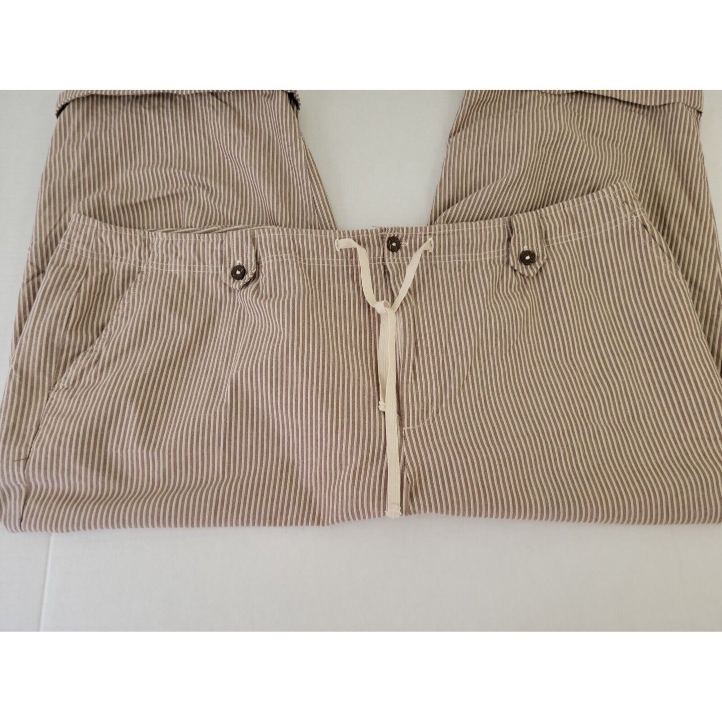Sag Harbor Womens Pants 24W Plus Capri Cotton Cuffed Brown Stripe Pockets Casual