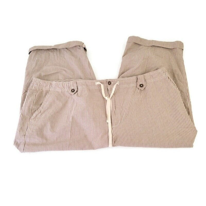 Sag Harbor Womens Pants 24W Plus Capri Cotton Cuffed Brown Stripe Pockets Casual