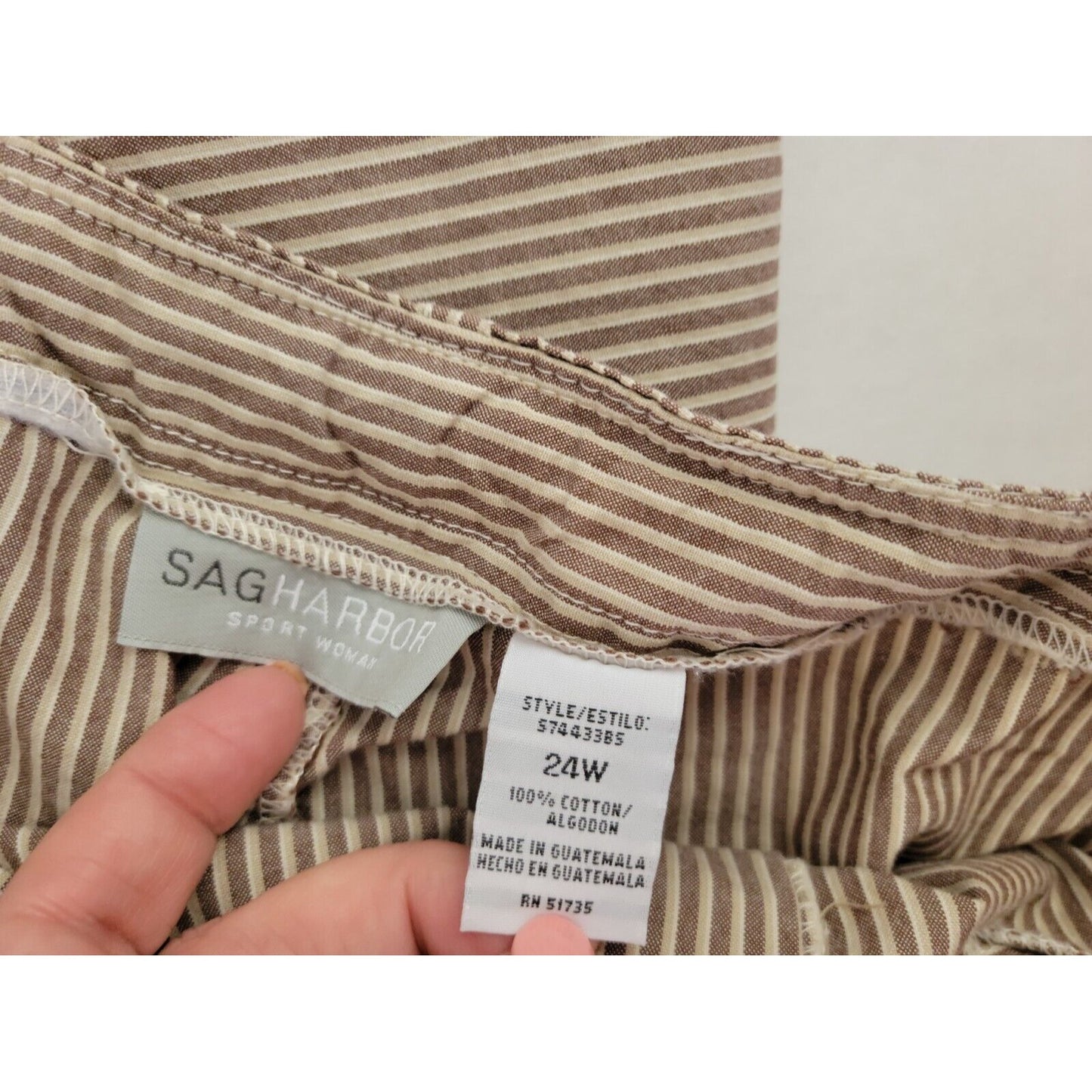 Sag Harbor Womens Pants 24W Plus Capri Cotton Cuffed Brown Stripe Pockets Casual