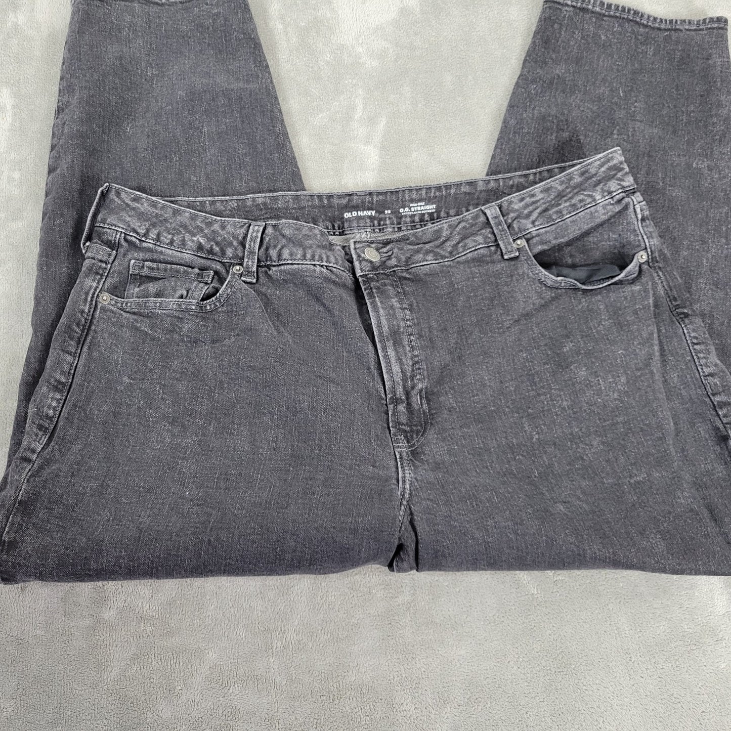 Old Navy Womens Jeans 22W Plus OG Straight Leg Black Denim High Rise Zip Fly