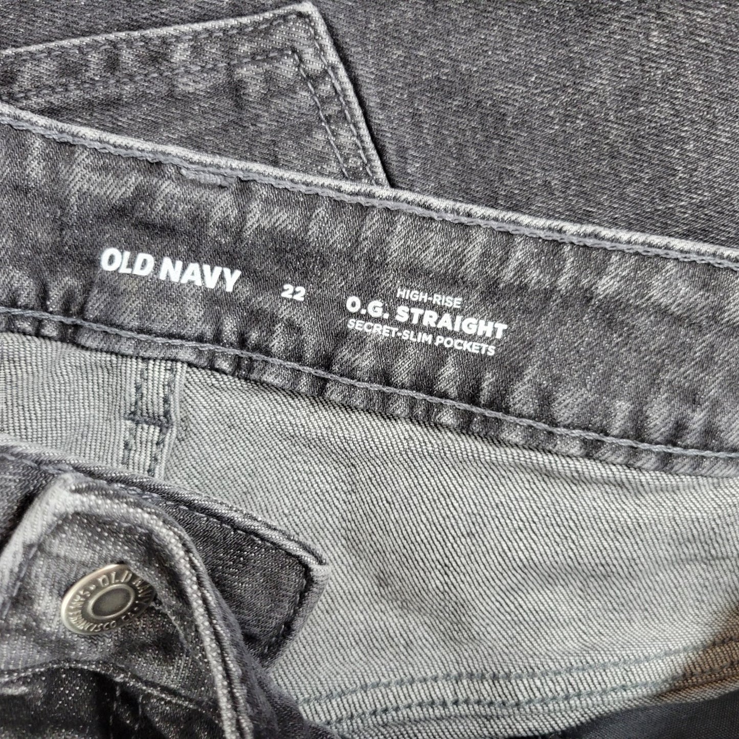 Old Navy Womens Jeans 22W Plus OG Straight Leg Black Denim High Rise Zip Fly