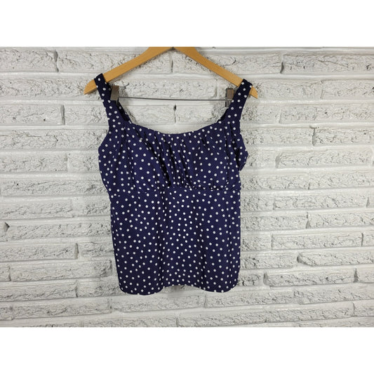 St. John's Bay Women's 18W Plus Size Swim Top Blue Polka Dot Bra Ruffle Lined