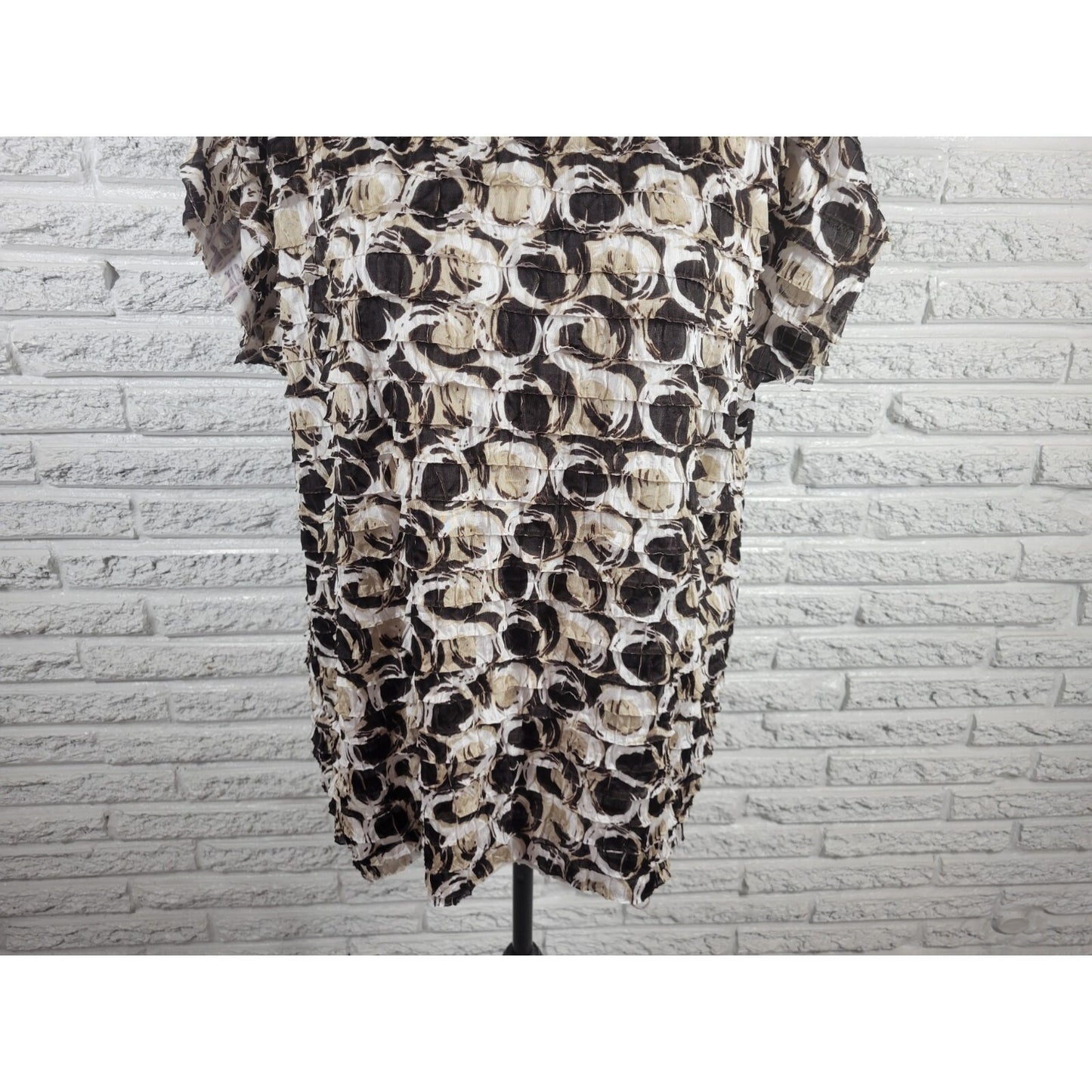 NY Collection 1X Plus Size Top Brown Ruffle Tiered Sleeveless Stretch Blouse