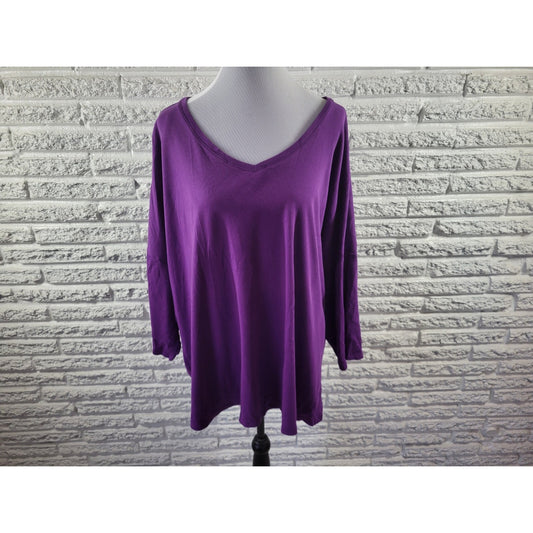 Isaac Mizrahi Live QVC Womens Top 5X Plus Tee Tunic 3/4 Sleeve Purple Casual