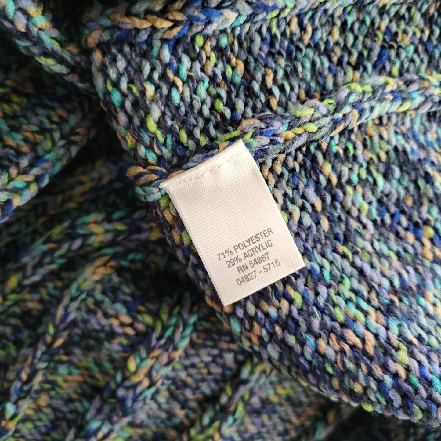 CJ Banks Womens Sweater 1X Plus 3/4 Sleeve Blue Green Marled Soft Collar Office