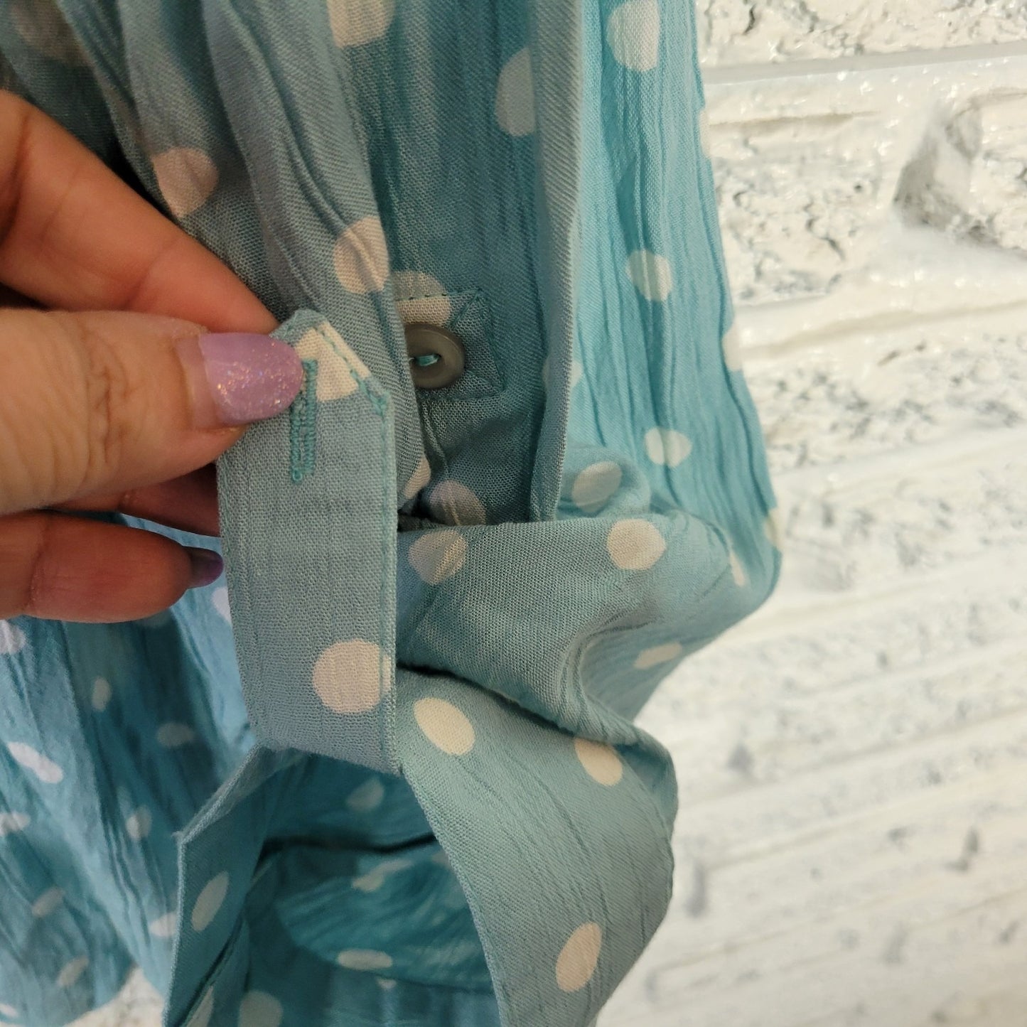 North Style Womens Top 3X Plus Roll Tab Sleeve Blue Polka Dot Rayon Casual