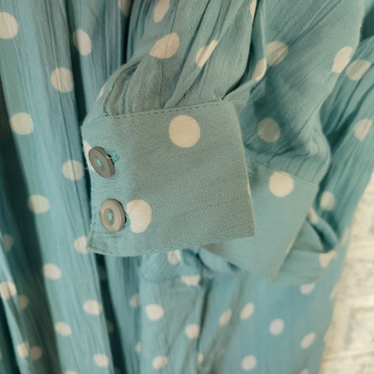 North Style Womens Top 3X Plus Roll Tab Sleeve Blue Polka Dot Rayon Casual