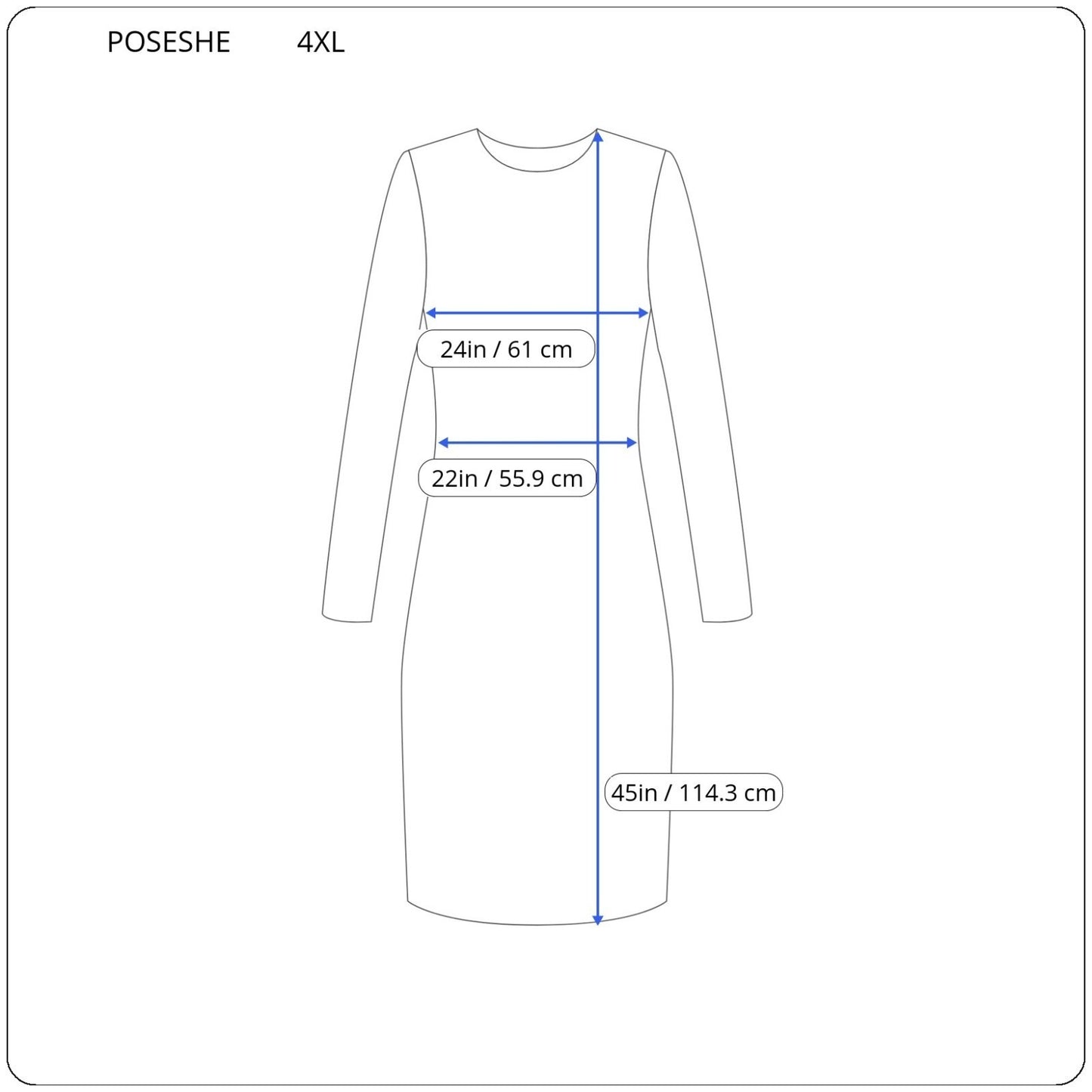 Poseshe Womens Dress 4XL Plus Long Sleeve Black Poly Blend Ruched  Casual