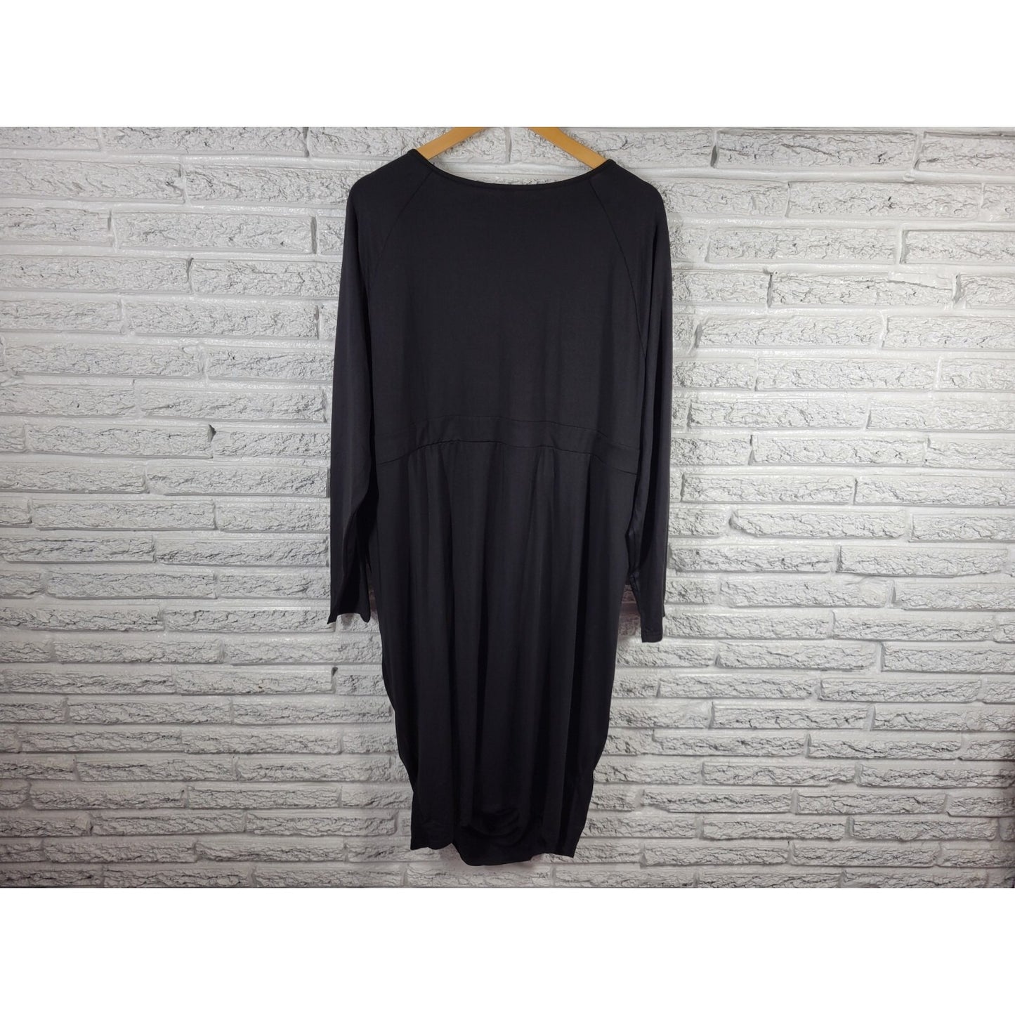 Poseshe Womens Dress 4XL Plus Long Sleeve Black Poly Blend Ruched  Casual