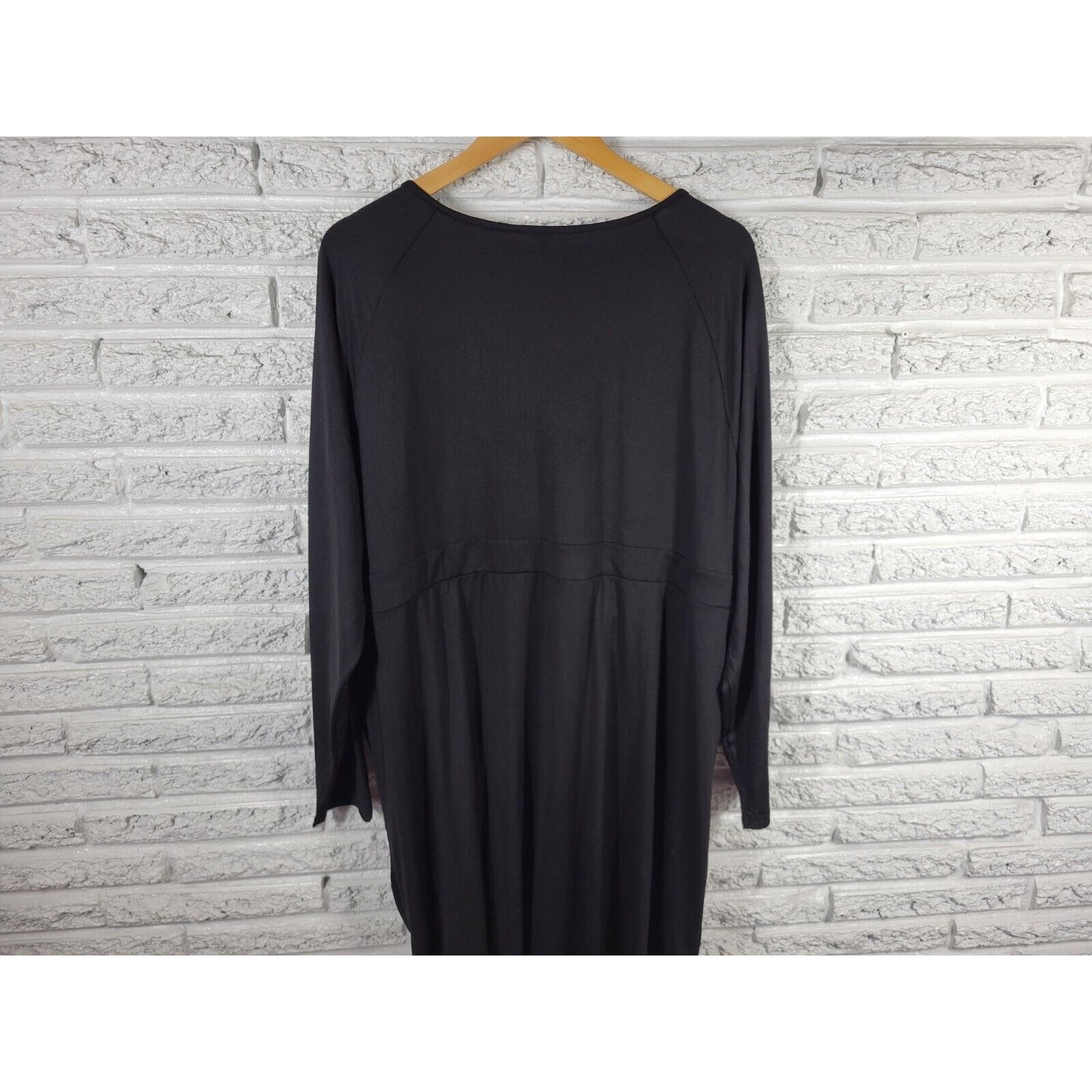 Poseshe Womens Dress 4XL Plus Long Sleeve Black Poly Blend Ruched  Casual