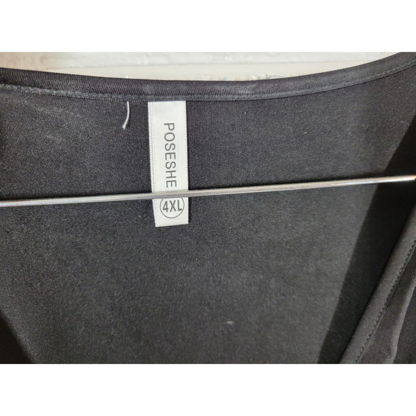 Poseshe Womens Dress 4XL Plus Long Sleeve Black Poly Blend Ruched  Casual