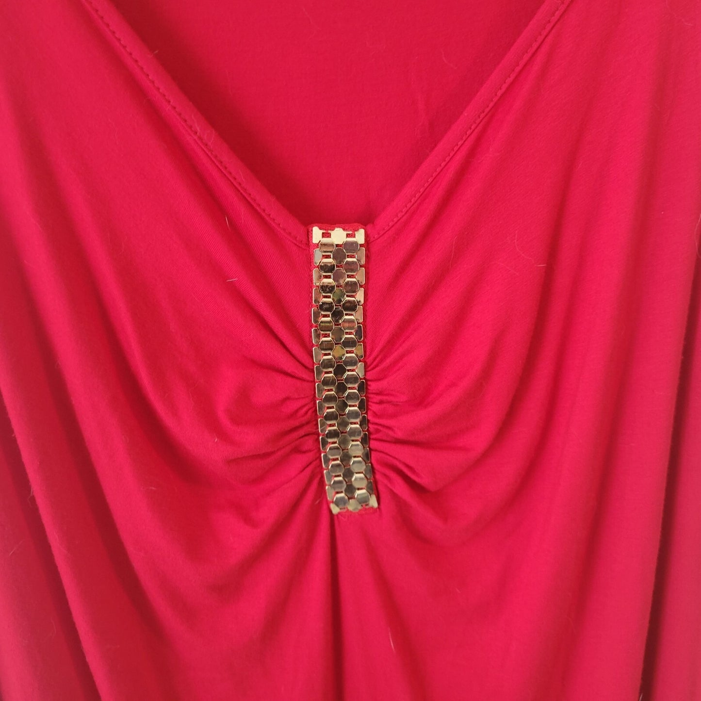 Ab Studio Womens Top Extra Large Tank Sleeveless Red Metal Embellishment Pleated