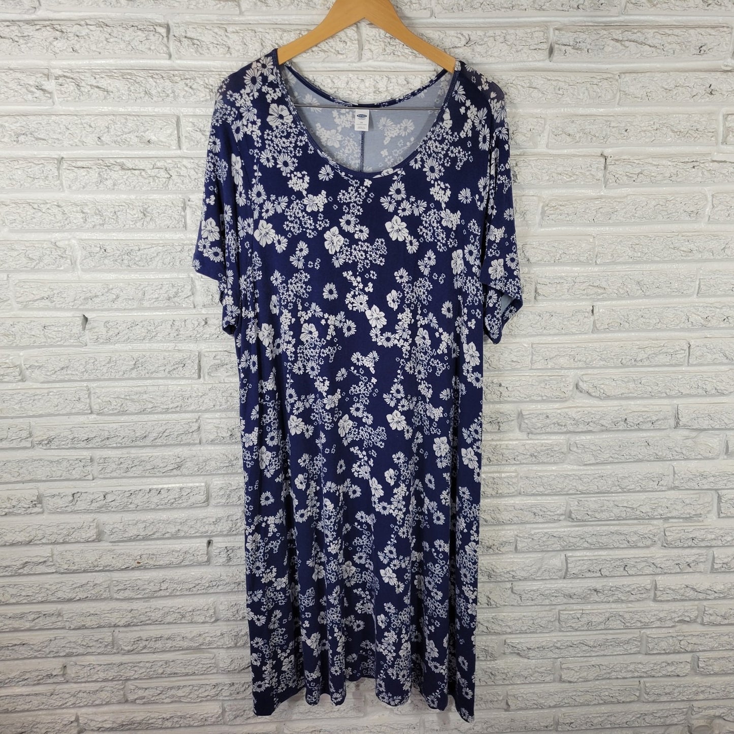 Old Navy Womens Dress 3X Plus Short Sleeve Blue White Comfy Casual Rayon Blend