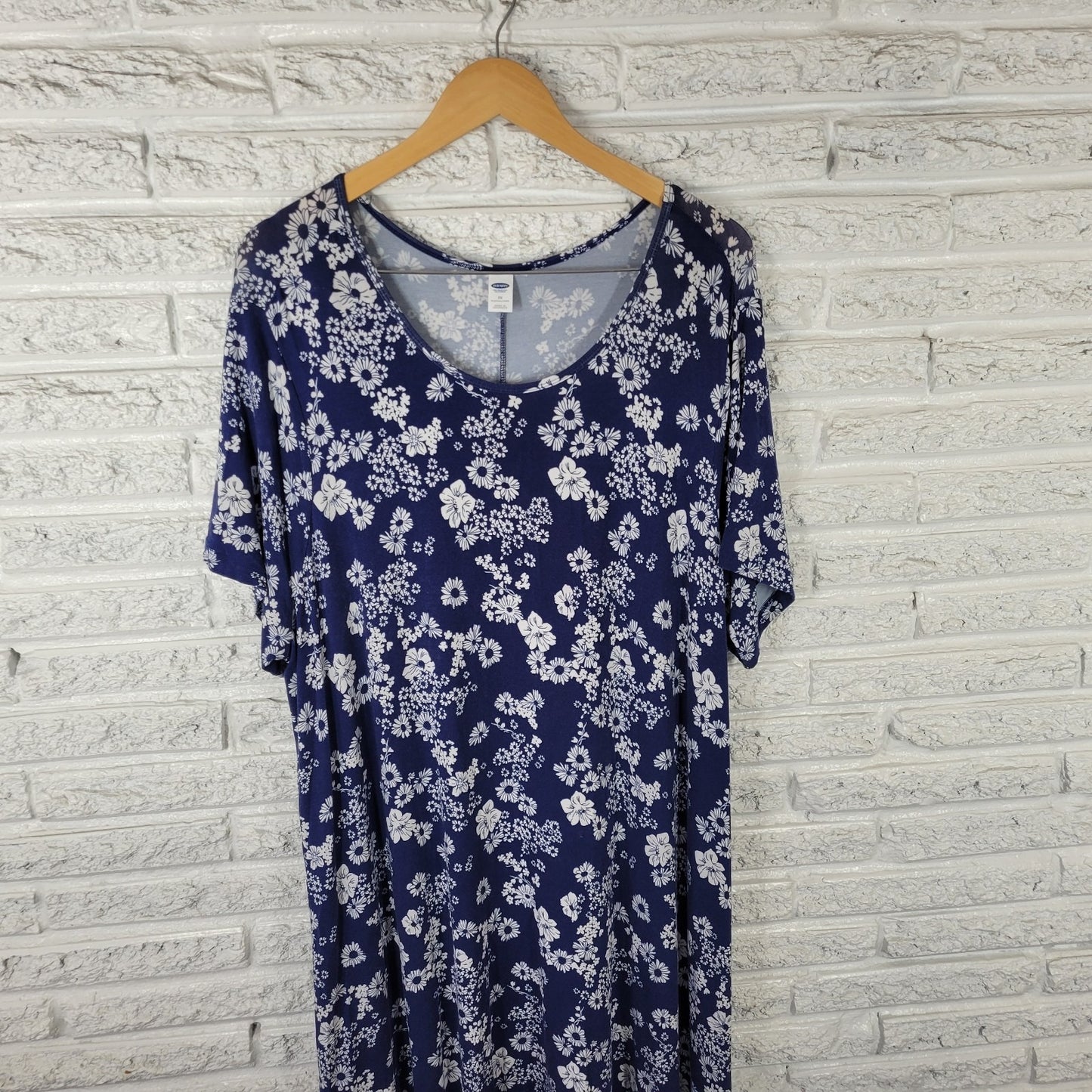 Old Navy Womens Dress 3X Plus Short Sleeve Blue White Comfy Casual Rayon Blend