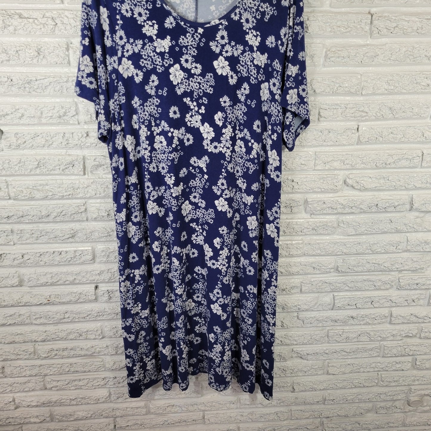 Old Navy Womens Dress 3X Plus Short Sleeve Blue White Comfy Casual Rayon Blend