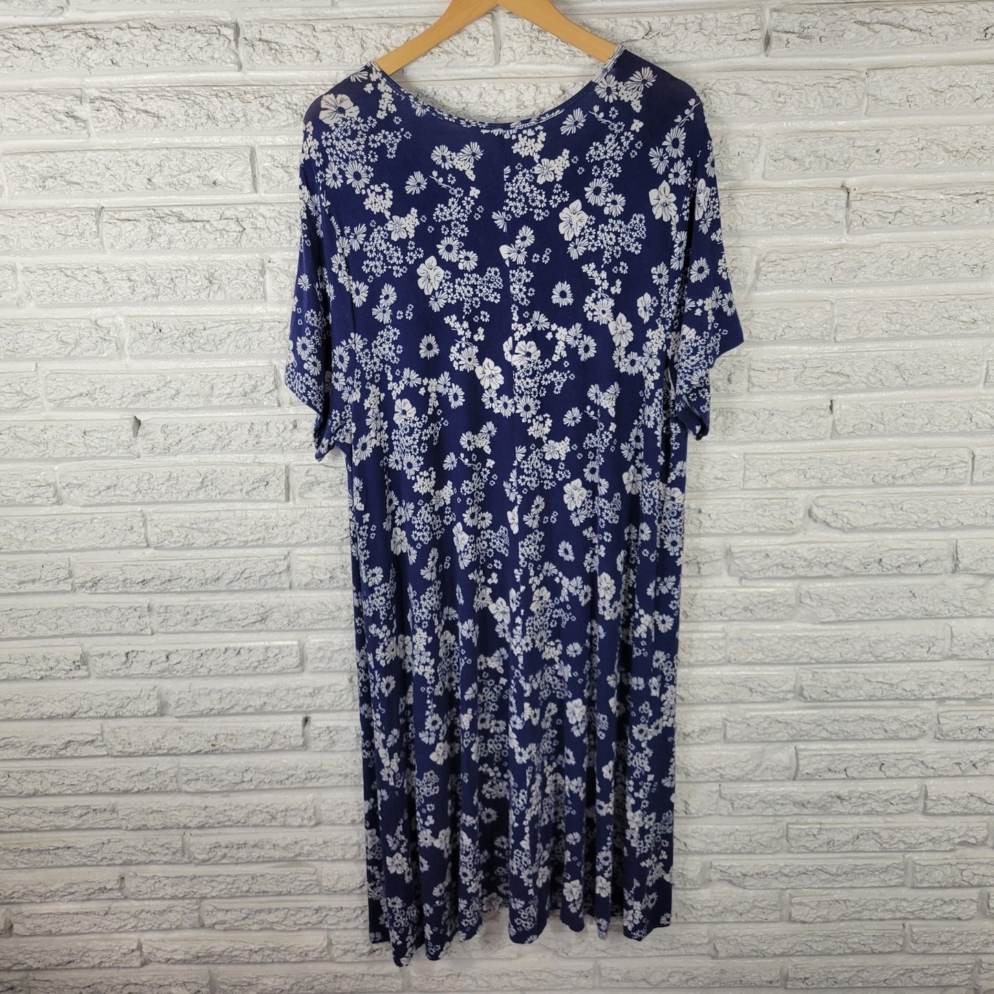Old Navy Womens Dress 3X Plus Short Sleeve Blue White Comfy Casual Rayon Blend