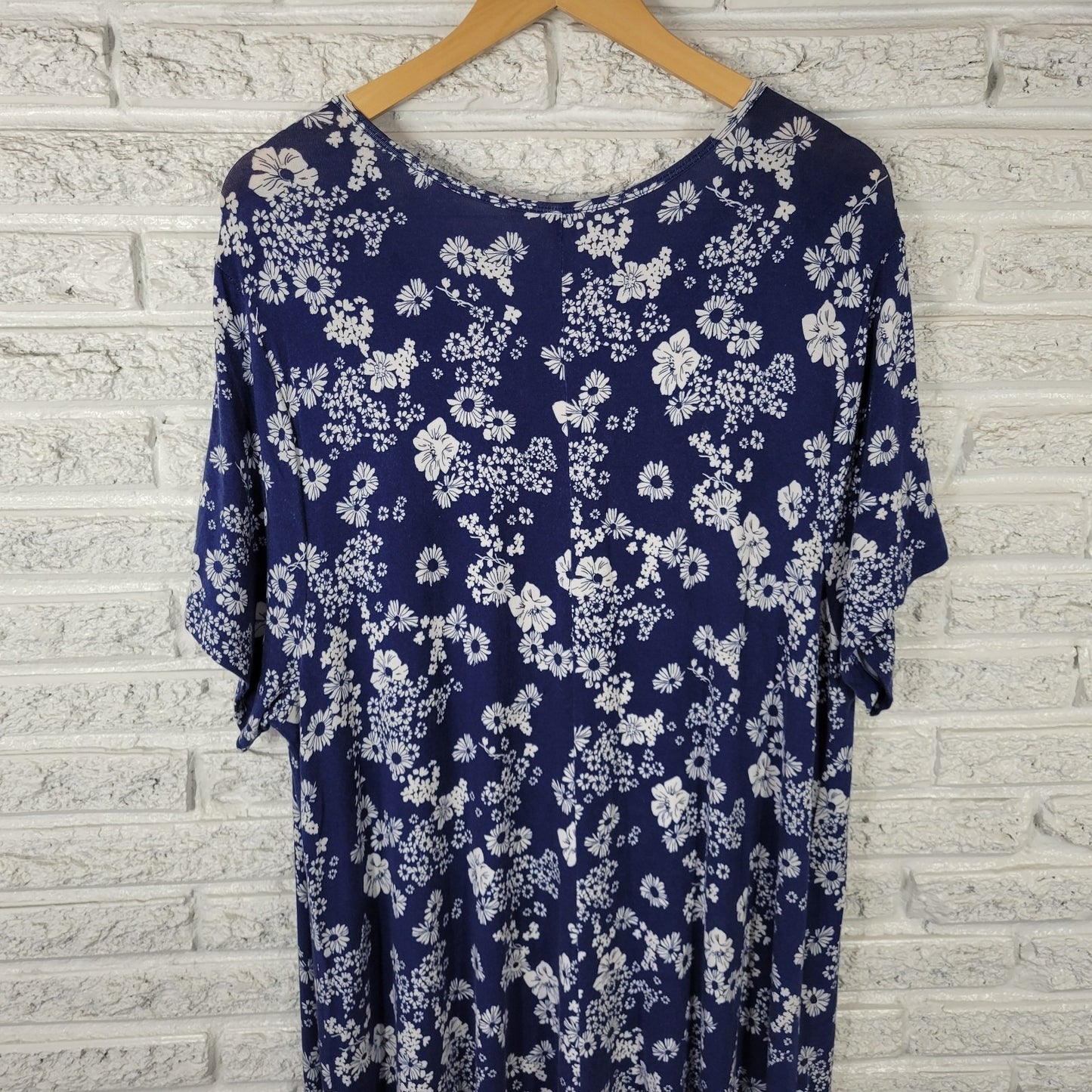 Old Navy Womens Dress 3X Plus Short Sleeve Blue White Comfy Casual Rayon Blend