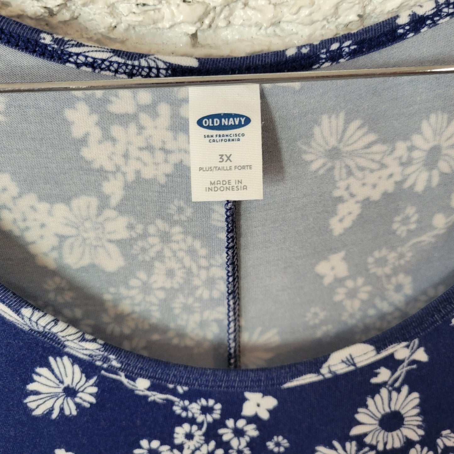 Old Navy Womens Dress 3X Plus Short Sleeve Blue White Comfy Casual Rayon Blend