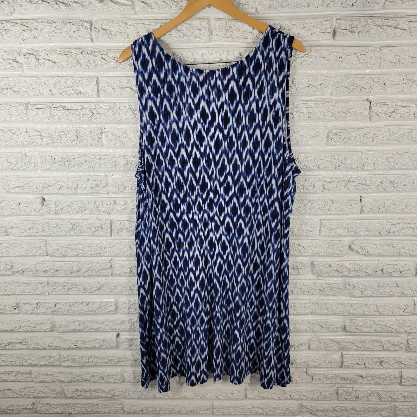 St Johns Bay Women Dress 2X Plus Tank Mini Blue Diamonds Watercolor Comfy Casual