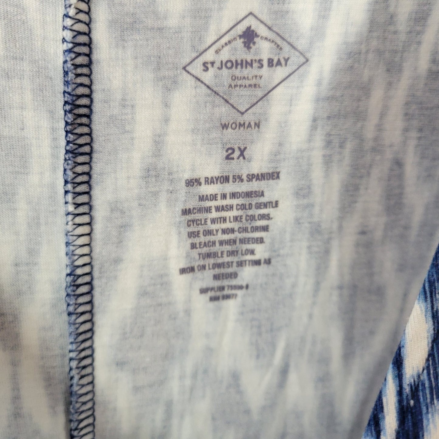 St Johns Bay Women Dress 2X Plus Tank Mini Blue Diamonds Watercolor Comfy Casual