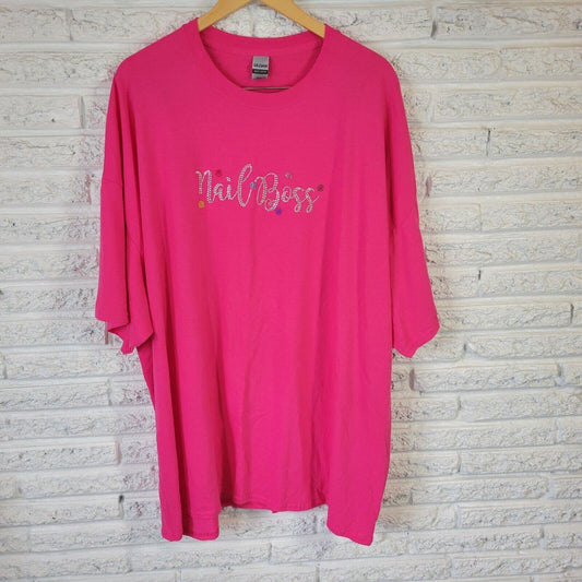 Nail Boss Womens Top 4XL Plus Tee Short Sleeve Pink Rhinestones Comfy Cotton