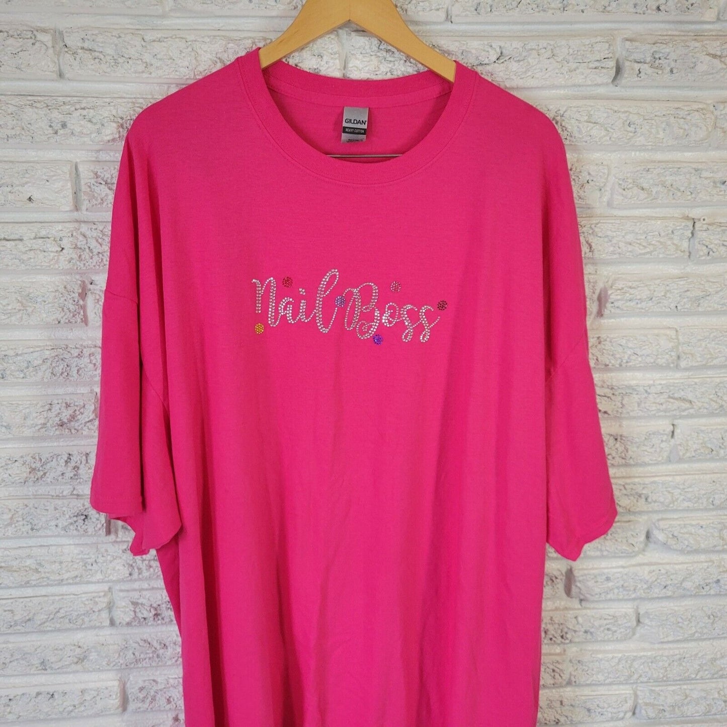 Nail Boss Womens Top 4XL Plus Tee Short Sleeve Pink Rhinestones Comfy Cotton