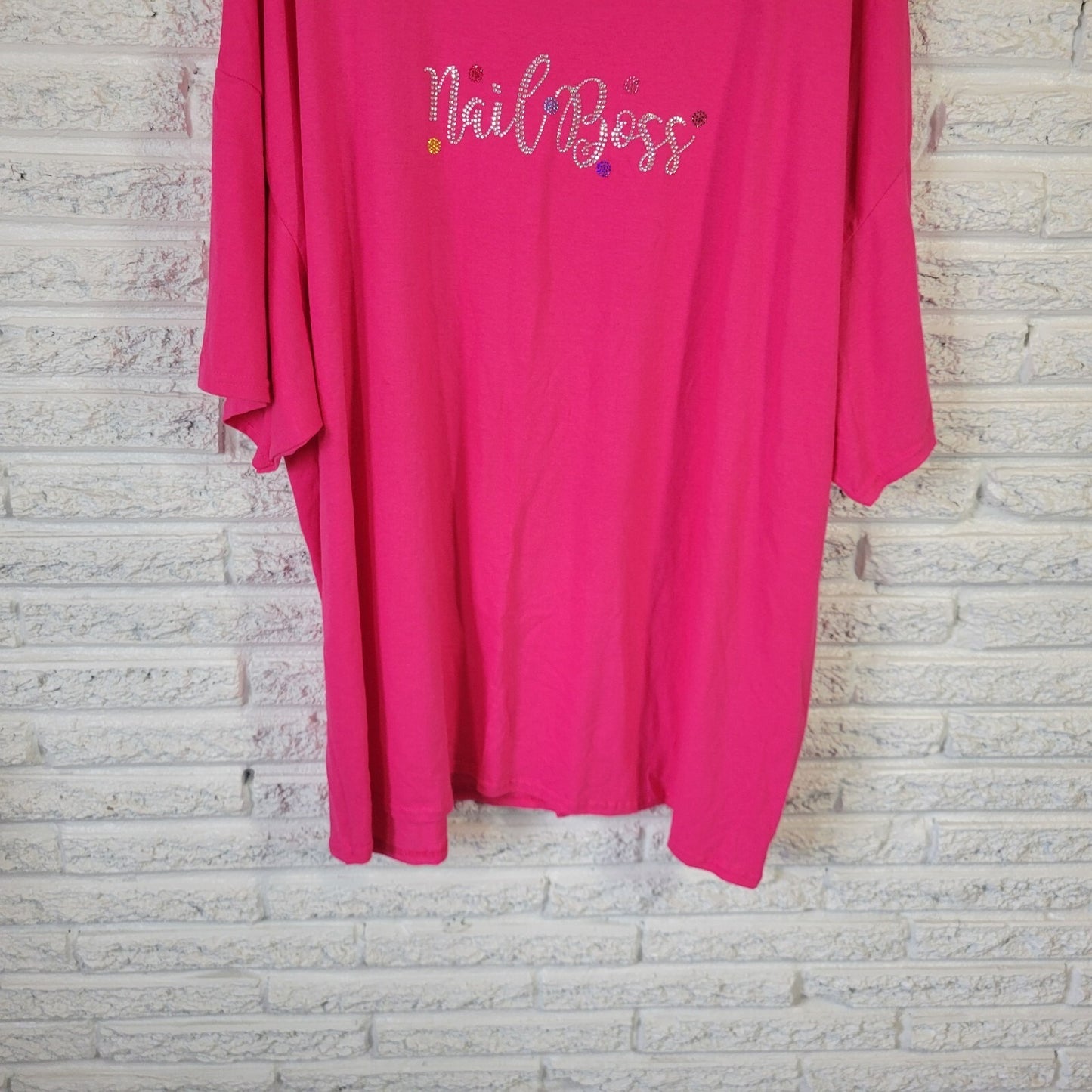 Nail Boss Womens Top 4XL Plus Tee Short Sleeve Pink Rhinestones Comfy Cotton